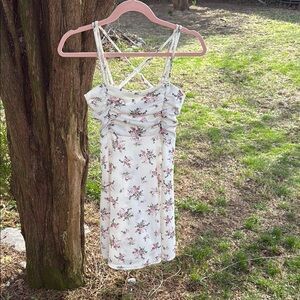 Small Vintage Style Sweet Flattering Floral White Dress with Pink Accents
